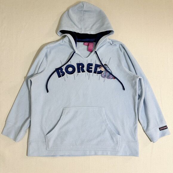 Disney Sweaters - Disney Eeyore Bored Embroidered Fleece Hoodie Women's 2X Blue Sweatshirt Retro